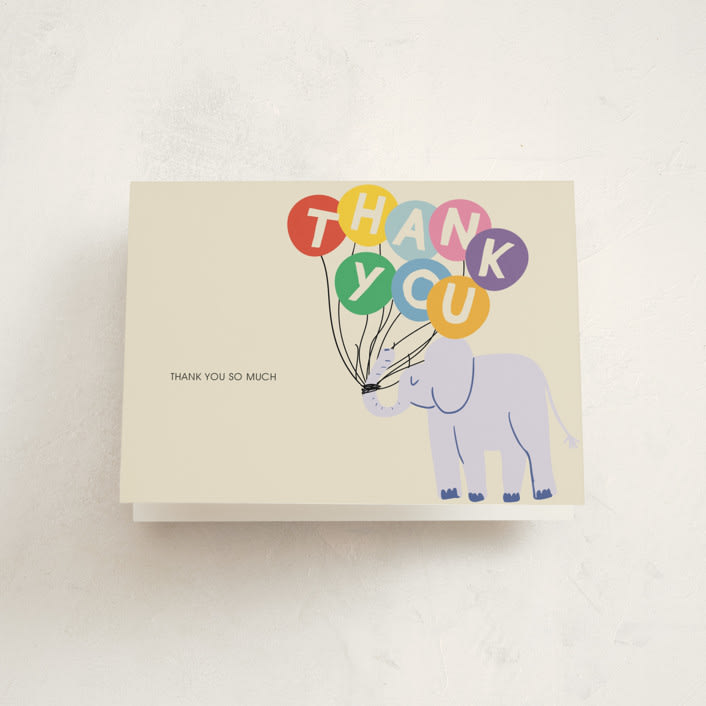 "Elephant Parade" - Baby Shower Thank You Cards in Cream by Harriet Richter - Front