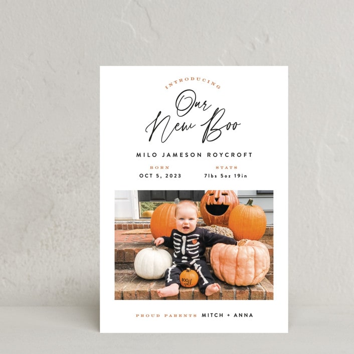 "Our New Boo" - Halloween Cards in Pumpkin by Hooray Creative - Front