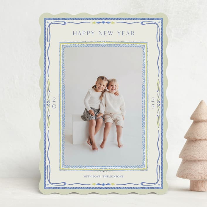 "Delicate botanical frame" - Holiday Cards in Blue Jay by Lucrecia Caporale - Front