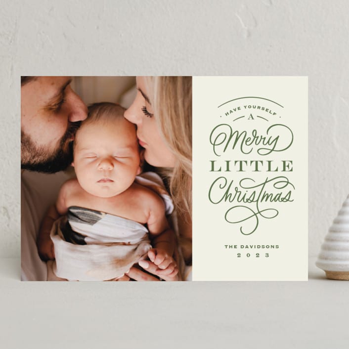 "Stacked Greeting" - Holiday Cards in Sage by Kristen Smith - Front