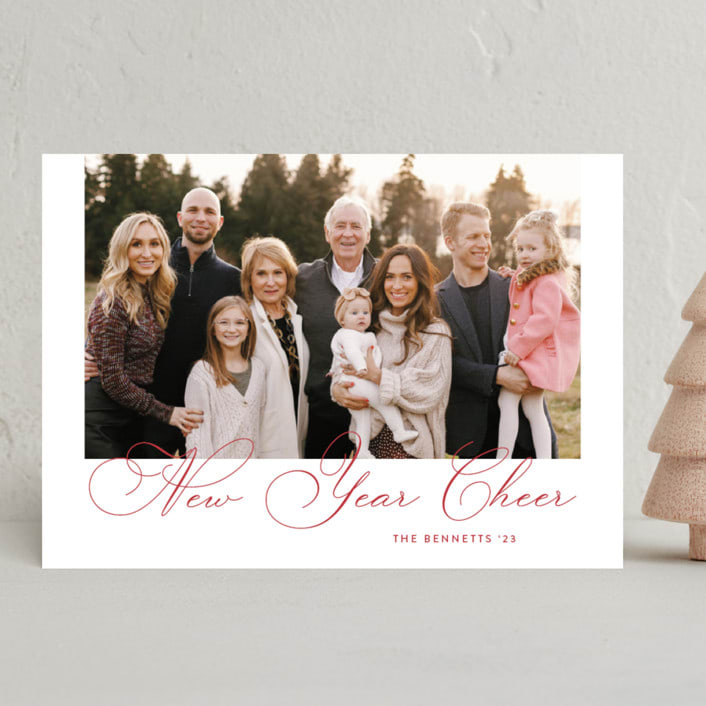 "Uptown Script" - Holiday Cards in Poinsettia by Carolyn MacLaren - Front
