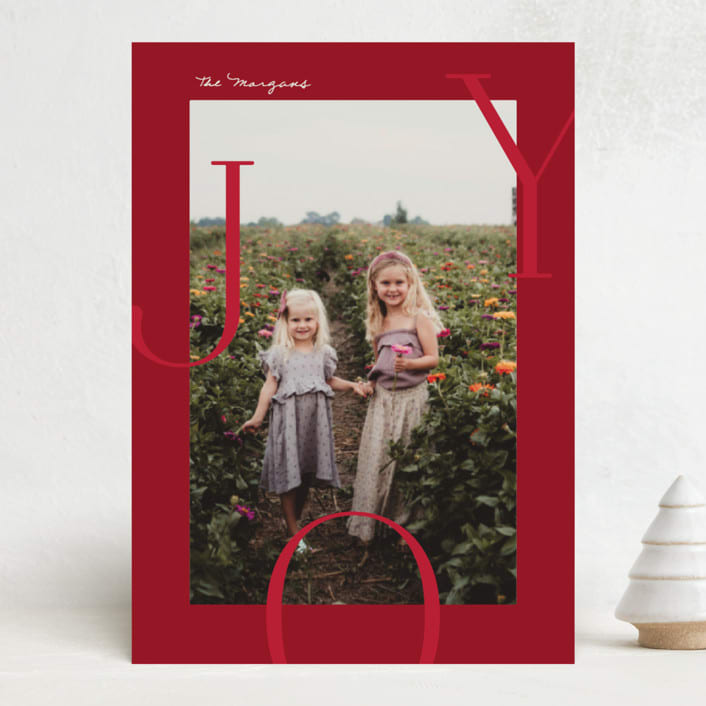 "Joy Border" - Holiday Cards in Poinsettia by Brianne Larsen - Front