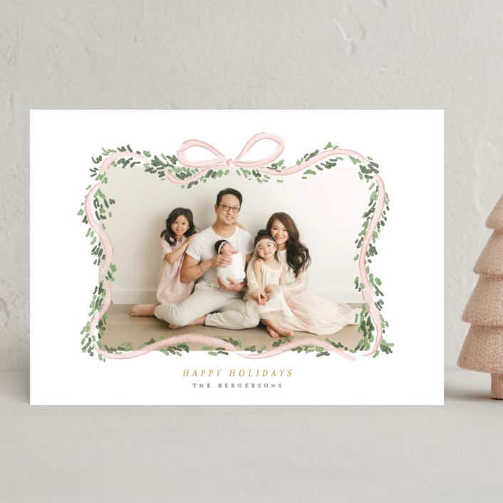 "Ribbonly Frame" - Holiday Cards in Blush by Itsy Belle Studio - Front