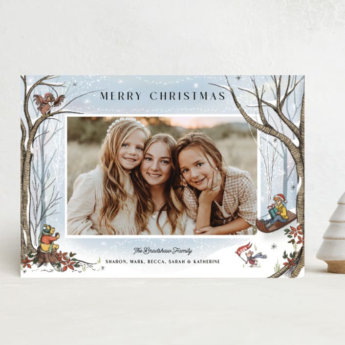 "Winnie the Pooh Snow Day" - Holiday Cards in Ice by Becky Nimoy - Front