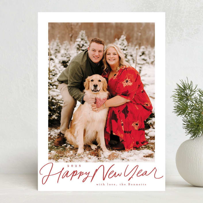 "Pencilled In" - Holiday Cards in Berry by Everett Paper Goods - Front