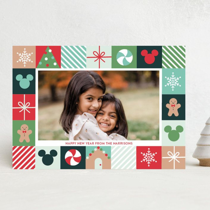"Disney's Mickey Mouse Holiday Border" - Holiday Cards in Teal by Annie Holmquist - Front