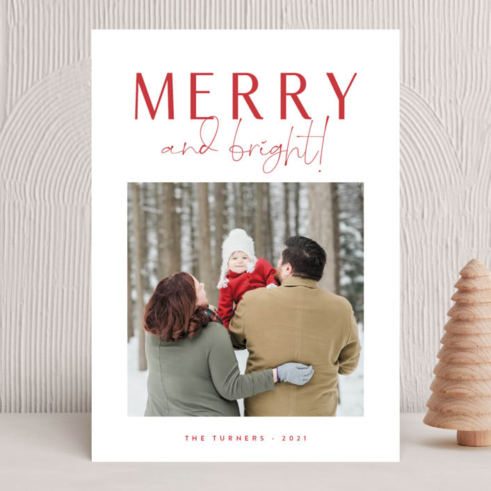 "Merrily Bright" - Holiday Cards in Cherry by Carolyn MacLaren - Front