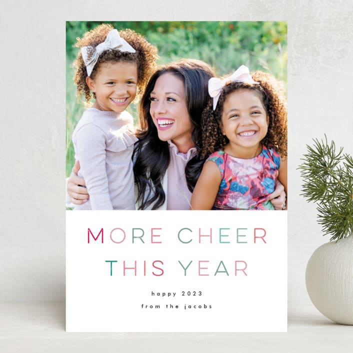 "More cheer" - Holiday Cards in Sage by Lori Wemple - Front