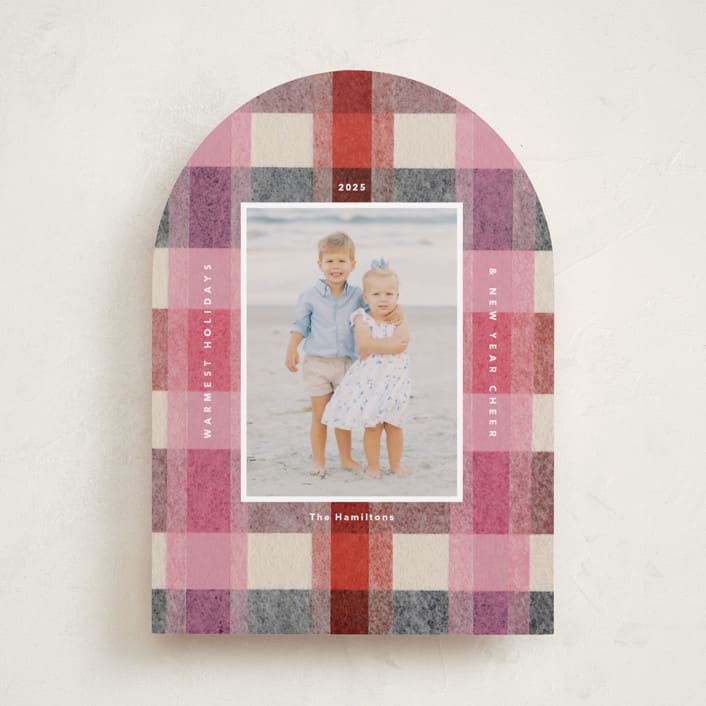 "cozy checked plaid" - Holiday Cards in Cranberry by Carrie Moradi - Front