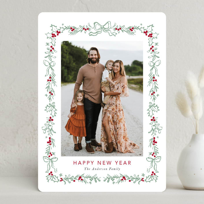 "Holly Leaves Border" - Holiday Cards in Mint by Cass Loh - Front
