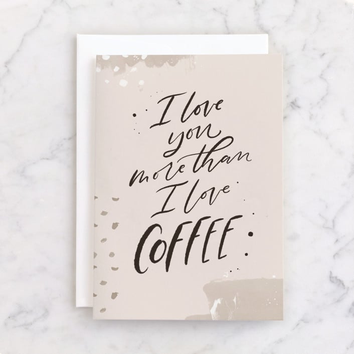 "I Love Coffee" - Single Greeting Cards in Blush by Leah Bisch - Front