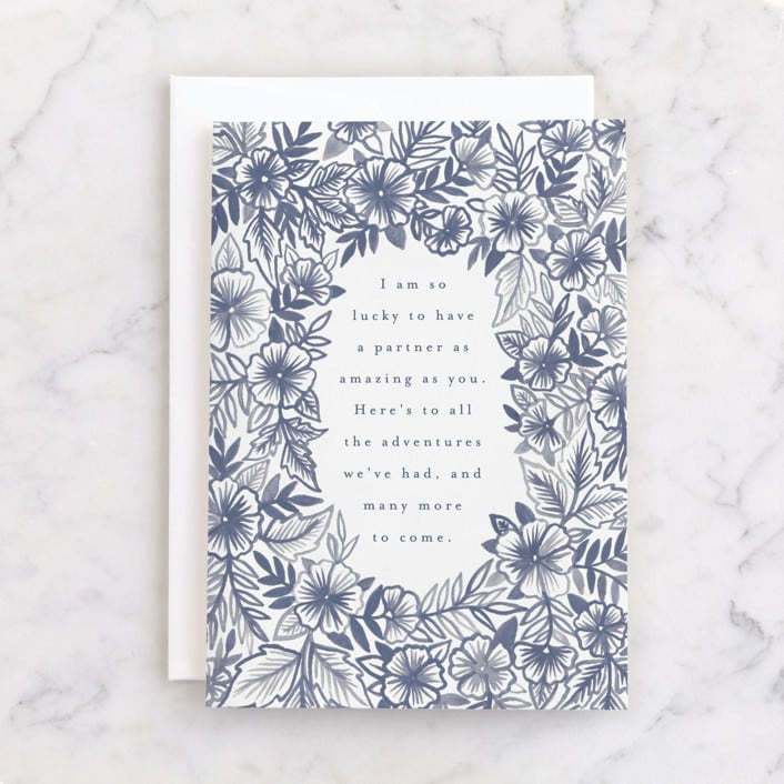 "Anniversary Floral" - Single Greeting Cards in Navy by Katharine Watson - Front