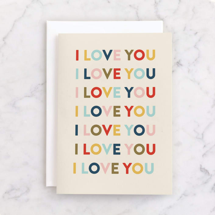 "I Love You" - Single Greeting Cards in Beige by Pixel and Hank - Front