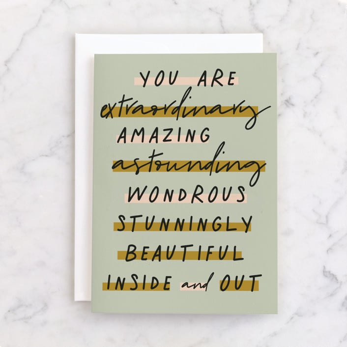 "Not Just Today" - Single Greeting Cards in Moss by Kelsey Mucci - Front