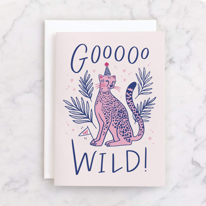 "Goooo Wild" - Single Greeting Cards in Blush by Kristen Smith - Front