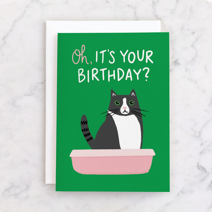 "Cat Box" - Single Greeting Cards in Grass by Genna Blackburn - Front