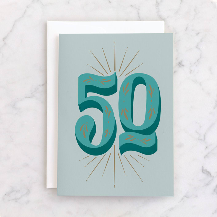 "50th Birthday" - Single Greeting Cards in Denim by Gia Graham - Front