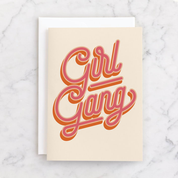 "Girl Gang" - Single Greeting Cards in Coral by Robert and Stella - Front