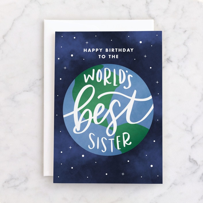 "World's Best Sister" - Single Greeting Cards in Midnight by Jen Banks - Front