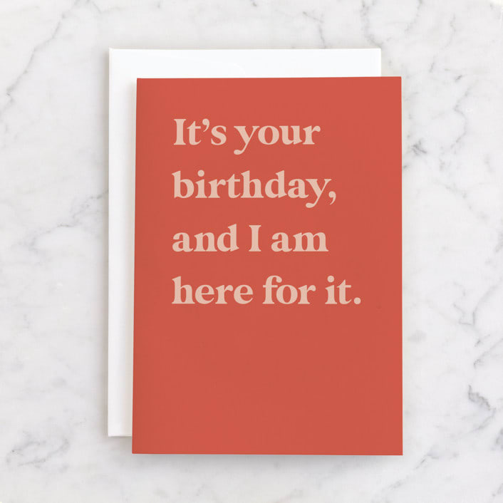 "Here for it" - Single Greeting Cards in Papaya by Lea Delaveris - Front