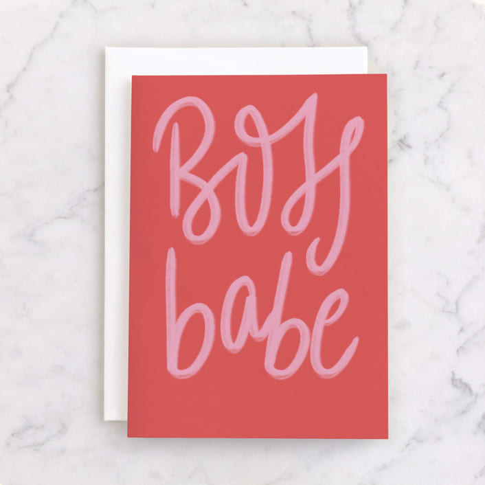 "Boss Babe" - Single Greeting Cards in Coral by Creo Study - Front