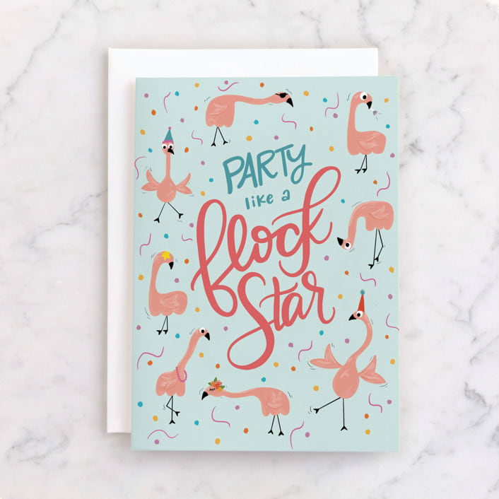 "Flock Star" - Single Greeting Cards in Aqua by Cindy Reynolds - Front