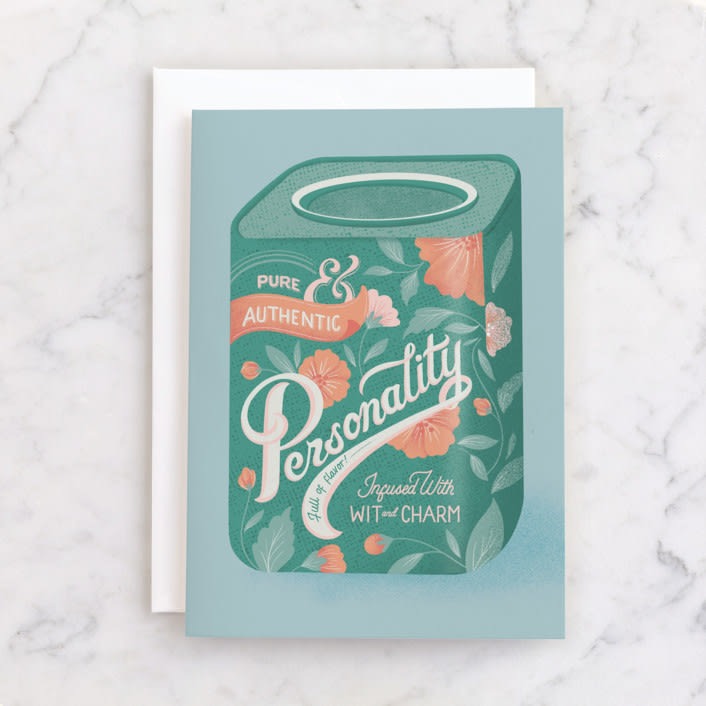 "Vintage Tea Can" - Single Greeting Cards in Aqua by Gia Graham - Front