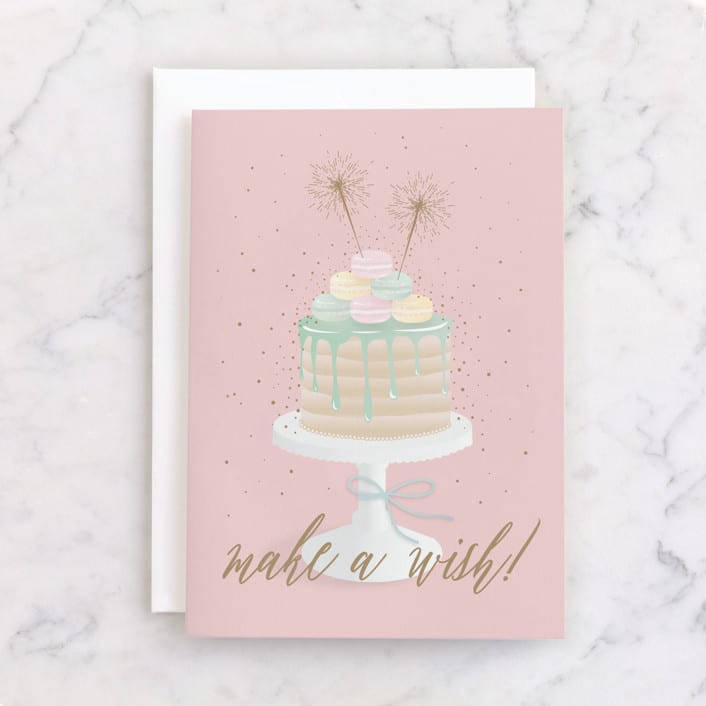 "Macaron Cake" - Single Greeting Cards in Blush by Ana Sharpe - Front
