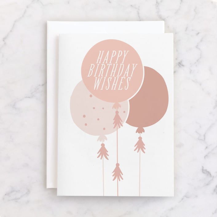 "Glitter Balloons" - Single Greeting Cards in Baby Pink by Angela Thompson - Front