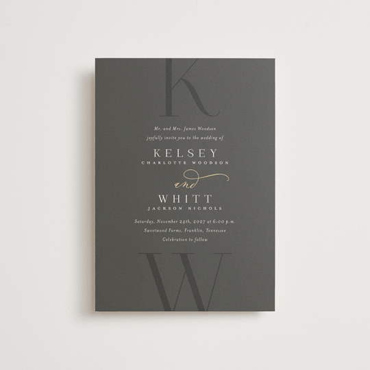 "Over Monogram" - Wedding Invitations in Stormy by Jessica Williams - Front