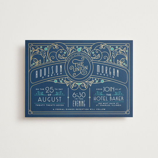"Ornate Deco" - Wedding Invitations in Goldenrod by GeekInk Design - Front