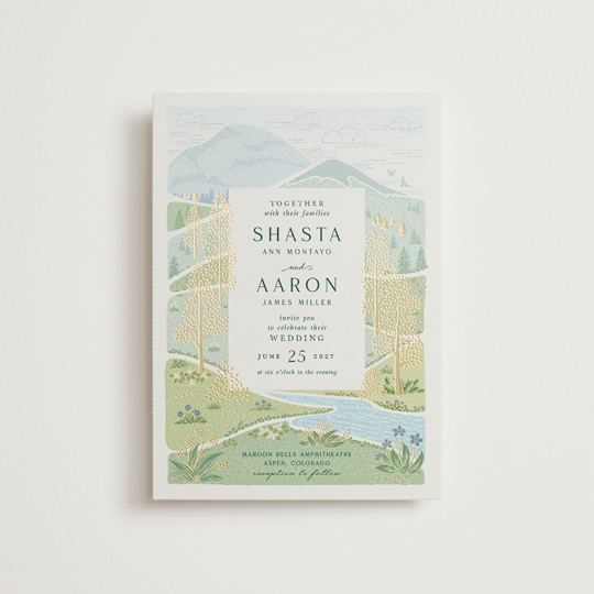 "Mountaintop" - Wedding Invitations in Evergreen by Paper Sun Studio - Front