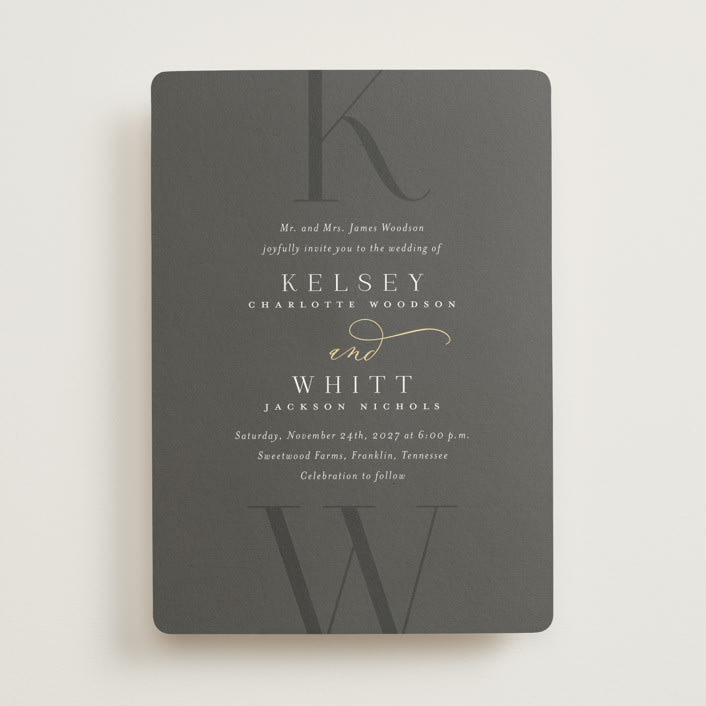 "Over Monogram" - Wedding Invitations in Stormy by Jessica Williams - Front