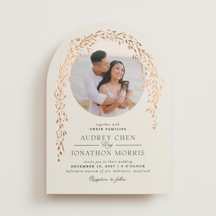 "Trailing Vines" - Wedding Invitations in Almond by Erin L. Wilson - Front