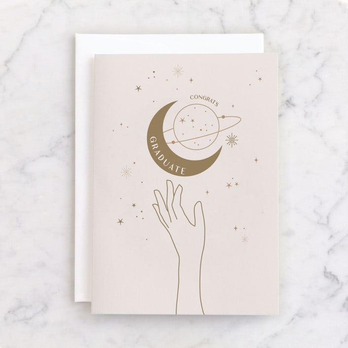 "Shoot for the stars" - Single Greeting Cards in Cream by Claudia Orengo - Front