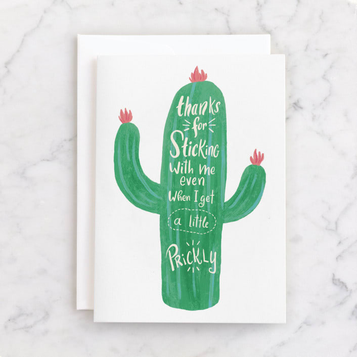 "Stuck Together" - Single Greeting Cards in Cactus by Urban Daisies - Front
