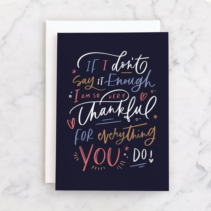 "thankful for everything" - Single Greeting Cards in Navy by Kristen Smith - Front