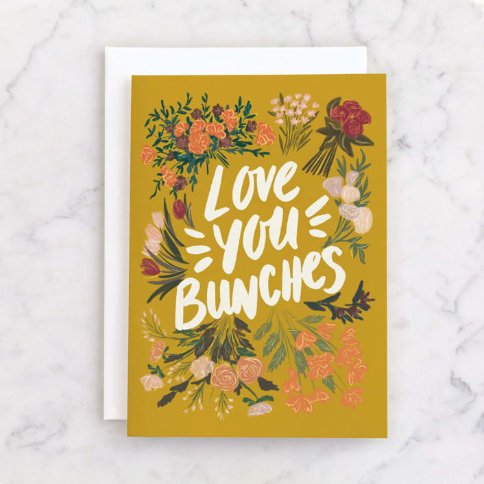 "Love You Bunches" - Single Greeting Cards in Marigold by Shiny Penny Studio - Front