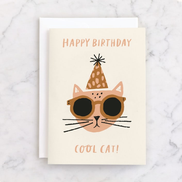 "Cool Cat" - Single Greeting Cards in Ochre by Jen B. Peters - Front