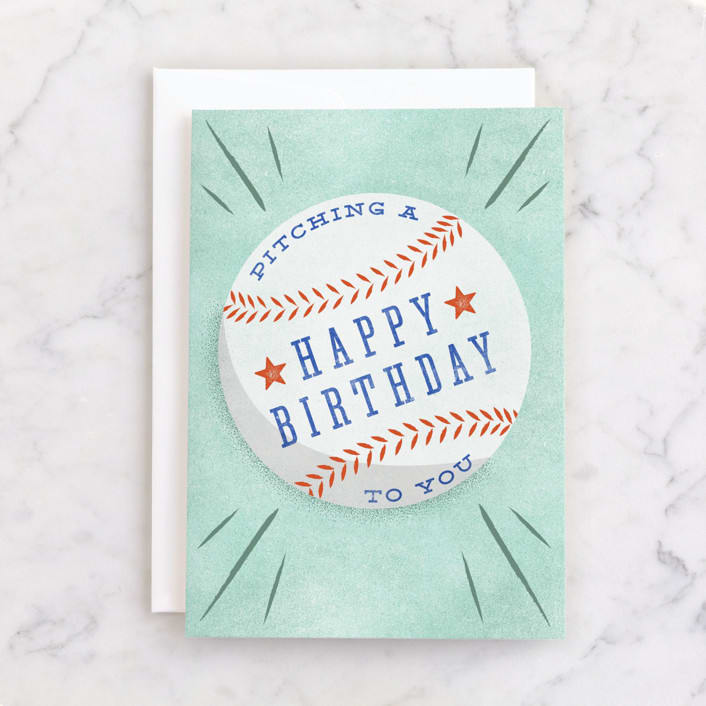 "Baseball Birthday" - Single Greeting Cards in Sky by Robert and Stella - Front