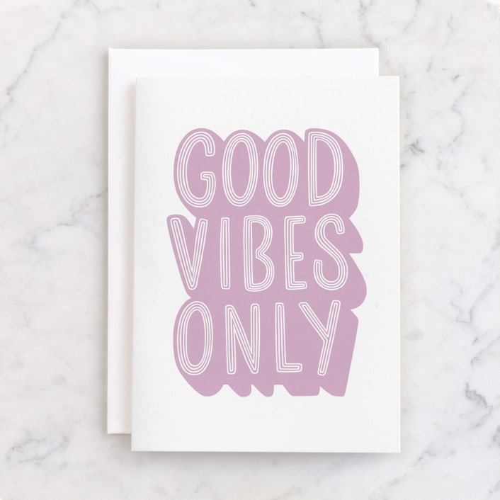 "Good Vibrations Only" - Single Greeting Cards in Magenta by Griffinbell Paper Co. - Front
