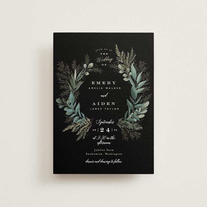 "Forest Crest" - Wedding Invitations in Obsidian by Alethea and Ruth - Front