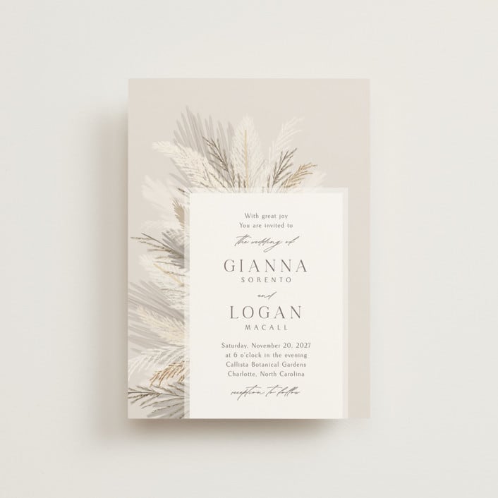 "Pampas & Palms" - Wedding Invitations in Ash by Kaydi Bishop - Front