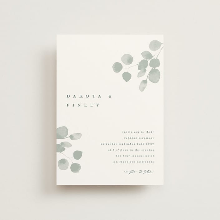 "Silver Dollar Eucalyptus" - Wedding Invitations in Silver Dollar by Shannon Chen of Four Wet Feet Studio - Front
