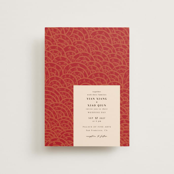 "Mizu Pattern" - Wedding Invitations in Ruby by Kanika Mathur - Front