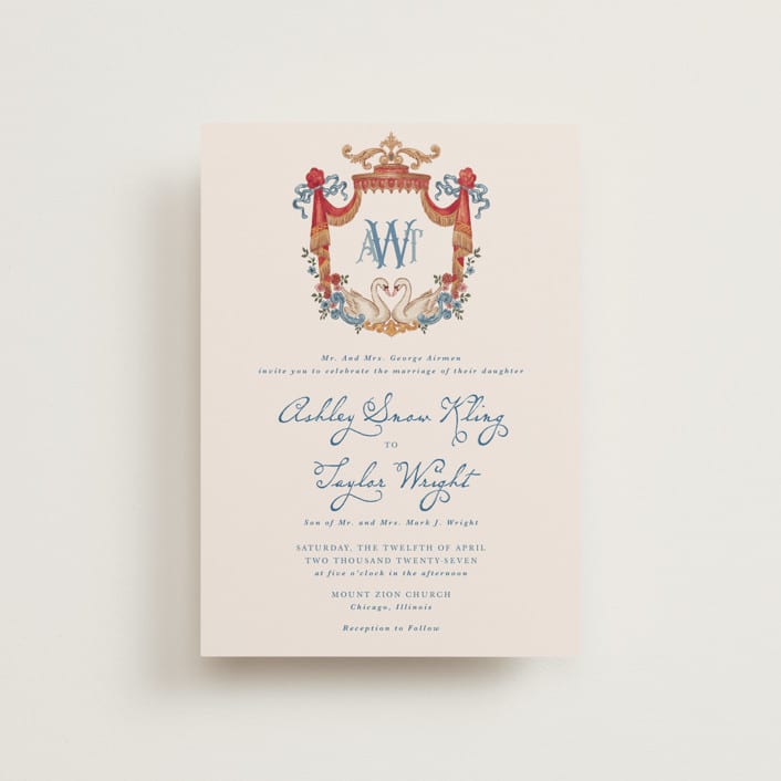 "Swan Crest" - Wedding Invitations in Royal by Cass Loh - Front
