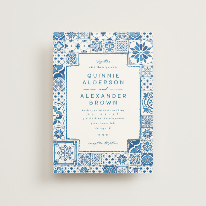 "watercolor tile" - Wedding Invitations in Navy by Anastasia Makarova - Front