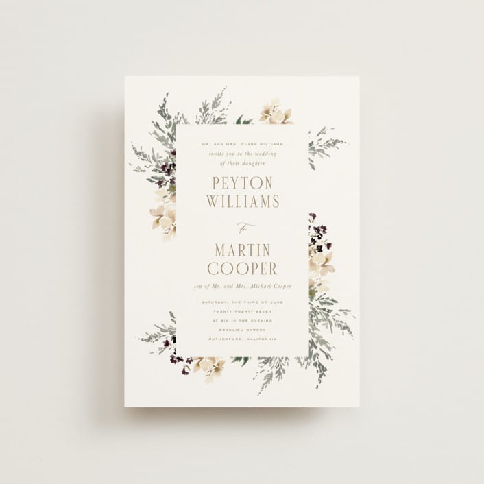 "Sprigs of Joy" - Wedding Invitations in Pearl by Leah Bisch - Front