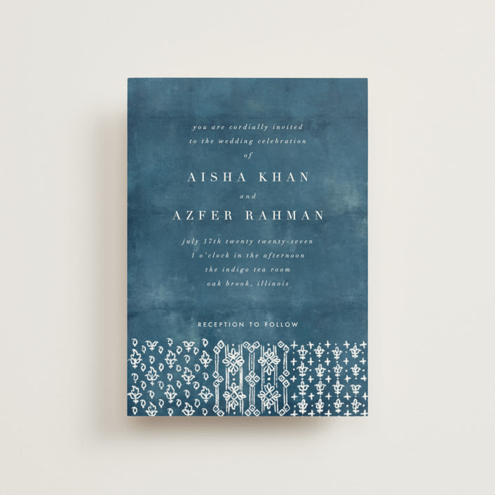 "Kantha Quilt" - Wedding Invitations in Indigo by Nazia Hyder - Front