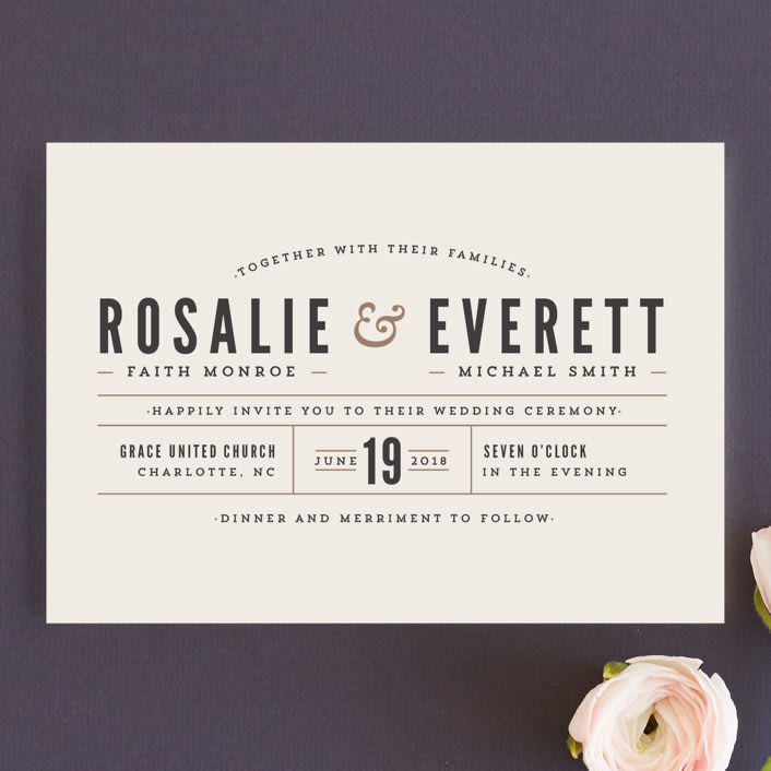 "Classic Type" - Wedding Invitations in Mocha by Melissa Egan of Pistols - Front